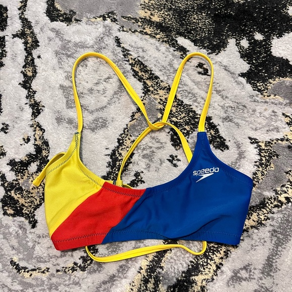 Speedo Colorblock tie back Bikini Top Red Blue Yellow XS - Picture 3 of 7